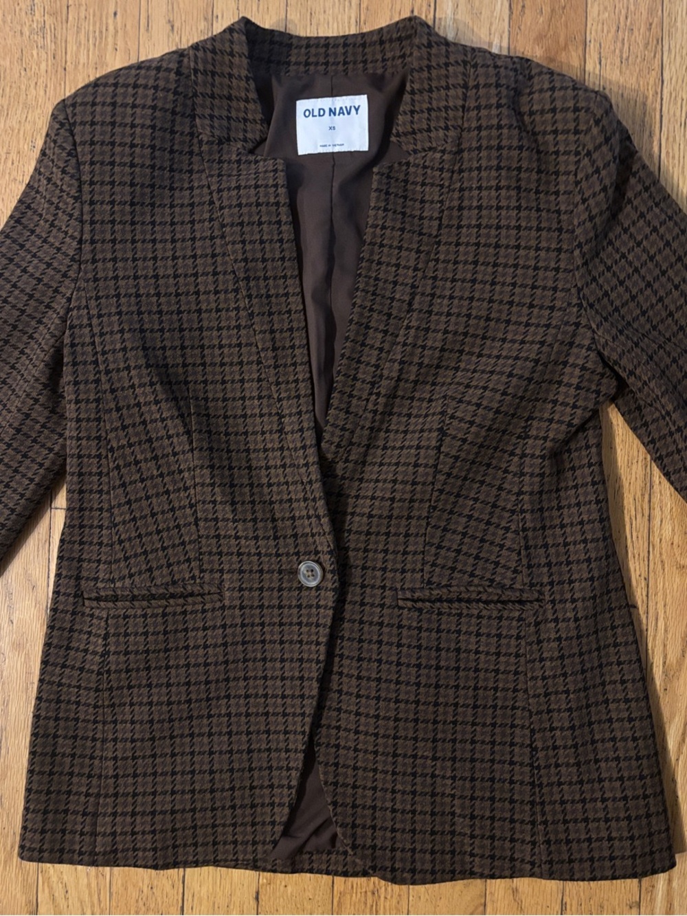 Old Navy Collarless Blazer - Brown Houndstooth - X Small
